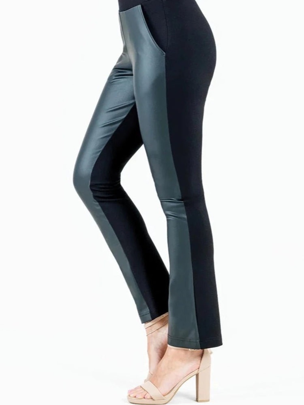 Clara Sunwoo *HEMMED* Faux Leather Stretch Ponte Pull On Kick Flare Ankle Pants